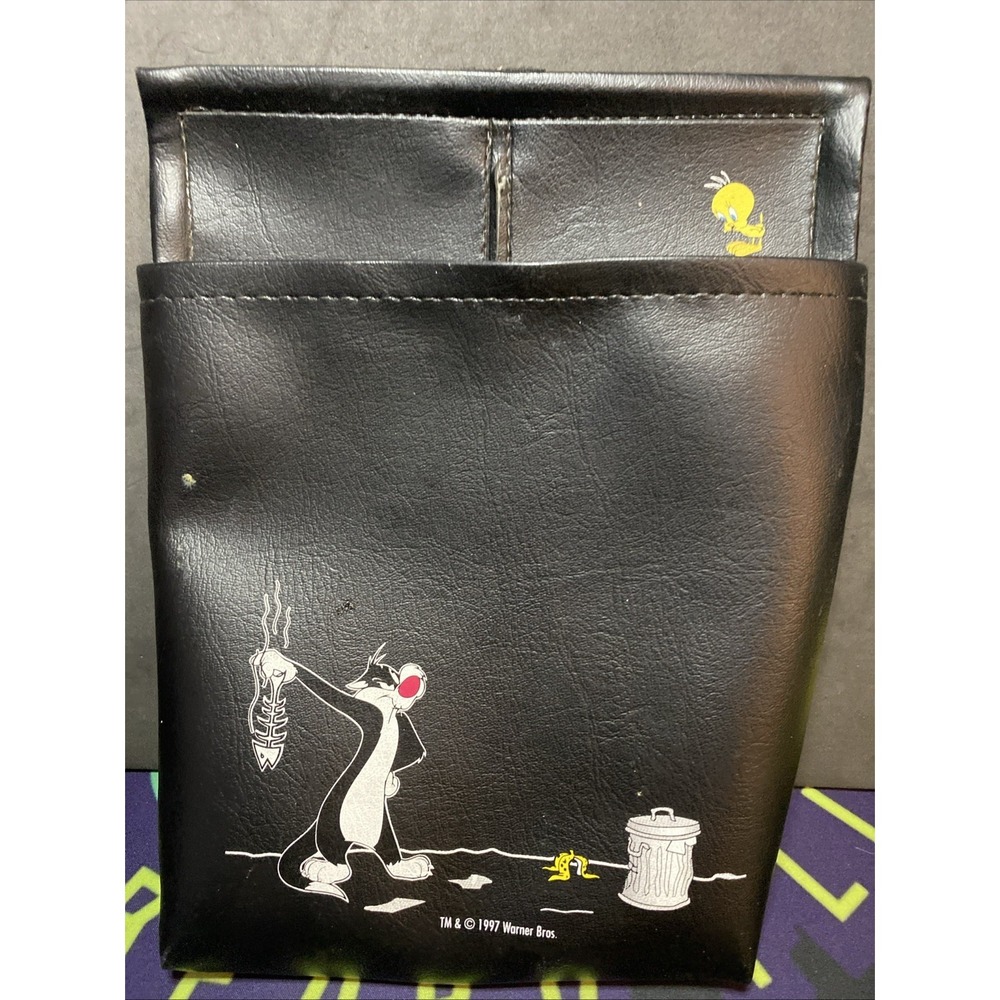 1997 Warner Bros Sylvester Tweety Car Pocket Litter Bag Black F1